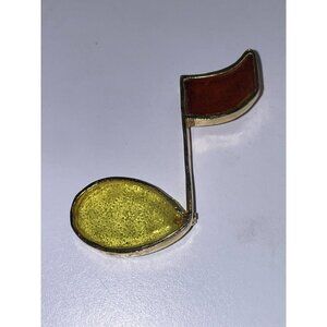 Vintage Signed JOY Stained Glass Resin Brooch Music Note